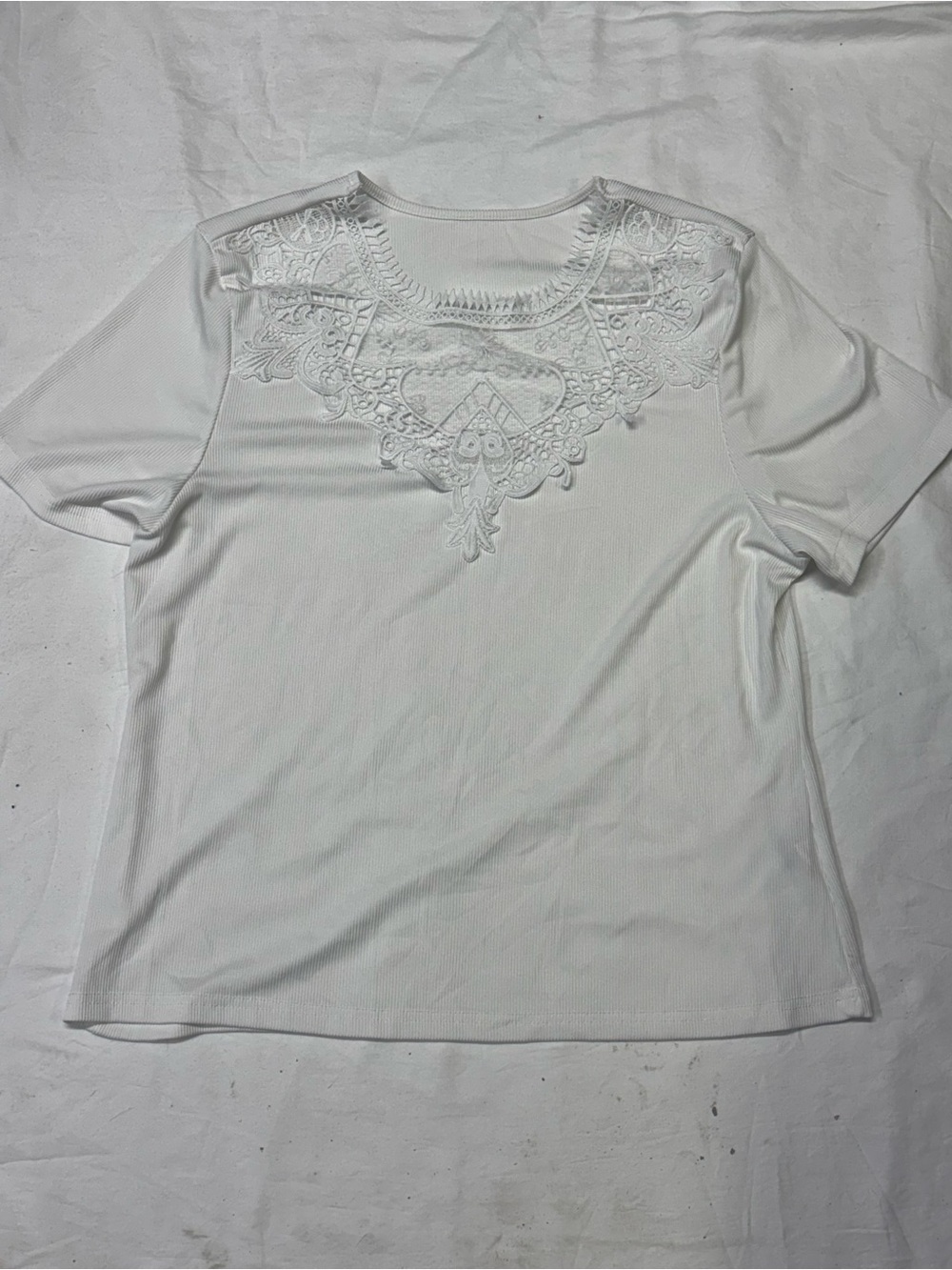 SHEIN White Short-Sleeve Top with Embroidered Yoke